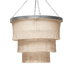 Nashua Coco Bead Three Tier Chandelier - Natural & Silver - Our Boat House