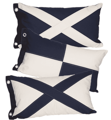 Flag Pillow - White Canvas w/Navy X Flag Lumbar Pillow - Outdoor Version