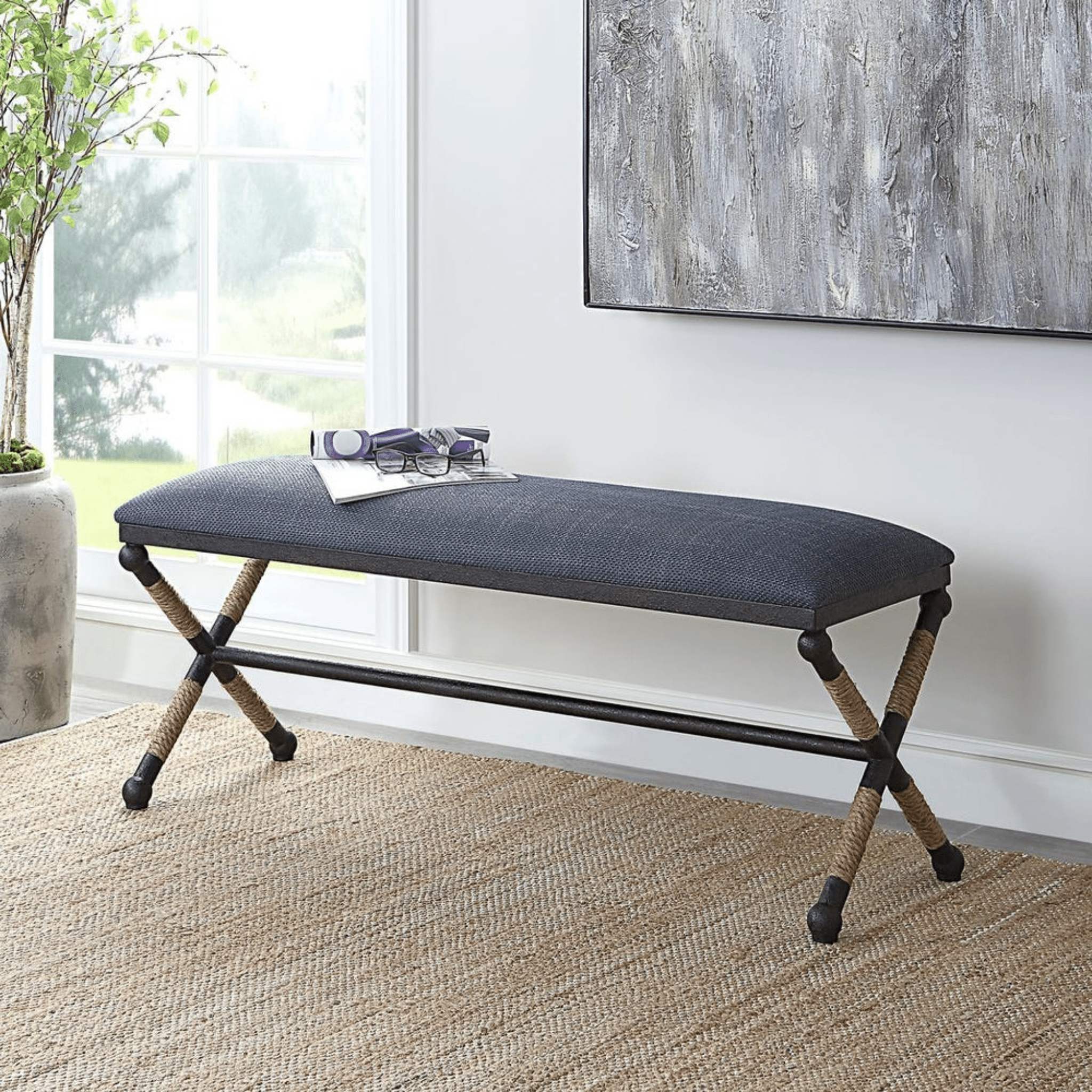 Naxos Iron & Rope Navy Bench - Large - Our Boat House