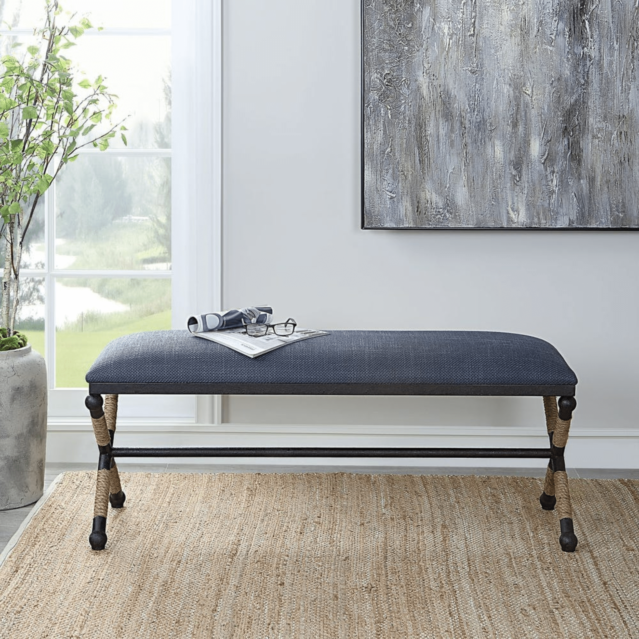 Naxos Iron & Rope Navy Bench - Large - Our Boat House