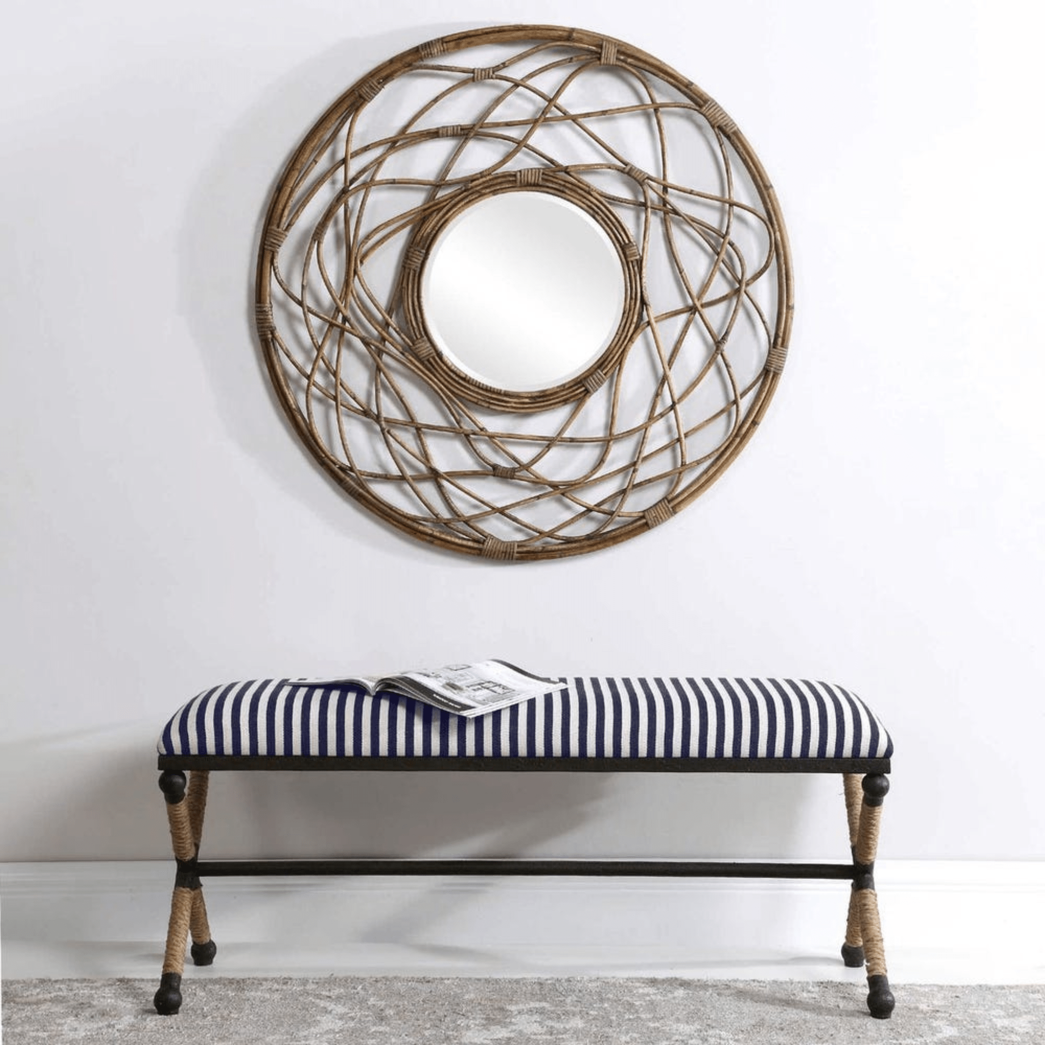 Naxos Iron & Rope Striped Bench - Large - Our Boat House