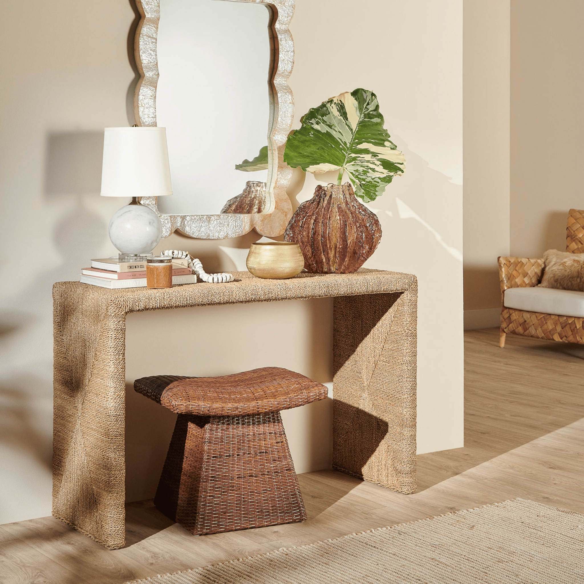 Ocean Breeze Seagrass Console Table - Three Sizes - coastal inspired home furnishing lifestyle