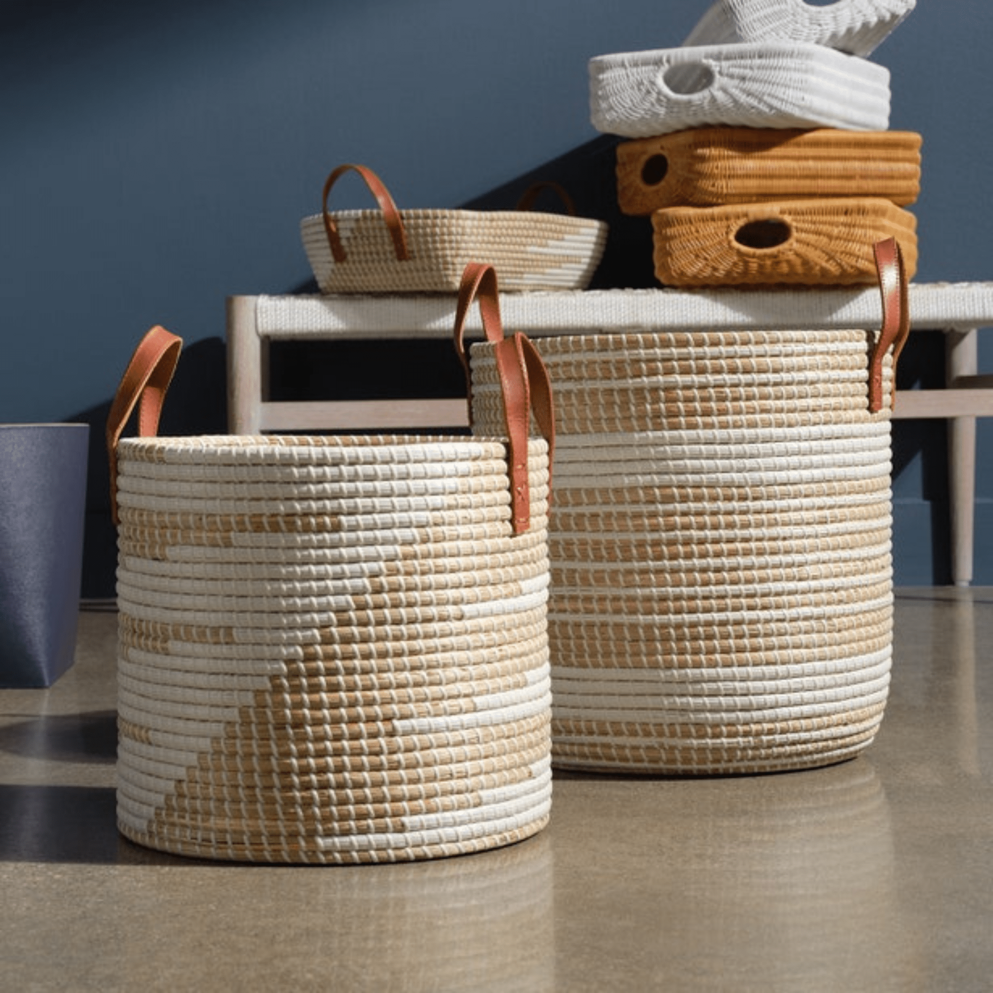 Olinda Natural/White Basket Set - Our Boat House