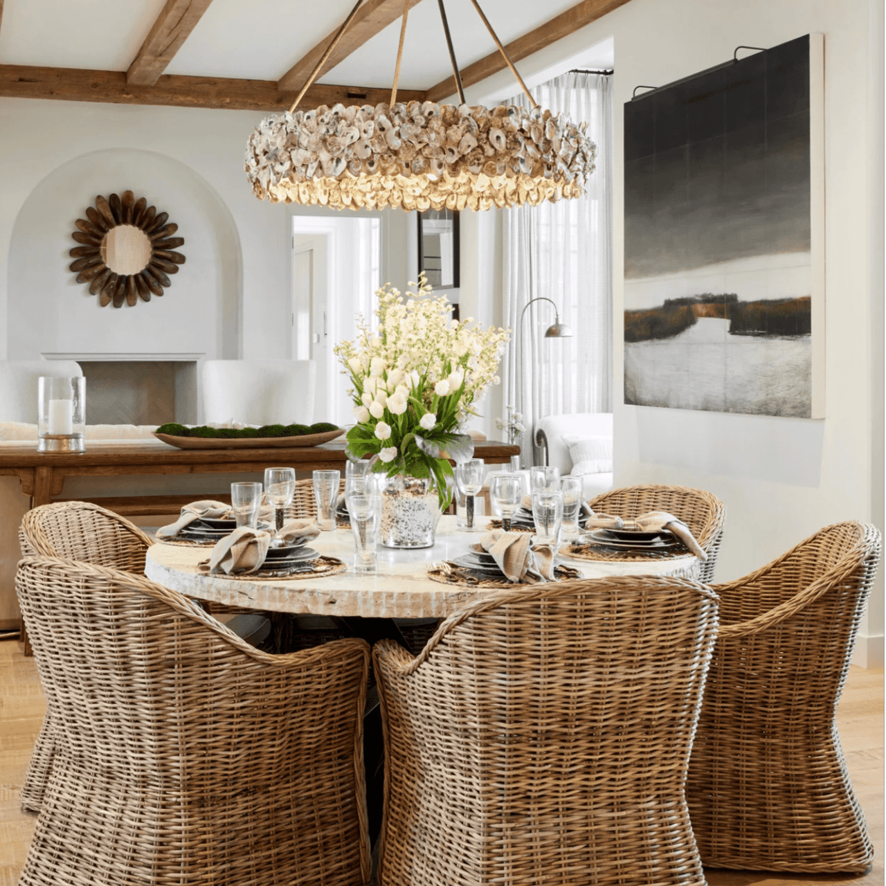 Oyster Shell Round Halo Chandelier - Our Boat House