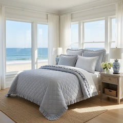 Parris Stripe Linen Quilt - French Blue - Our Boat House