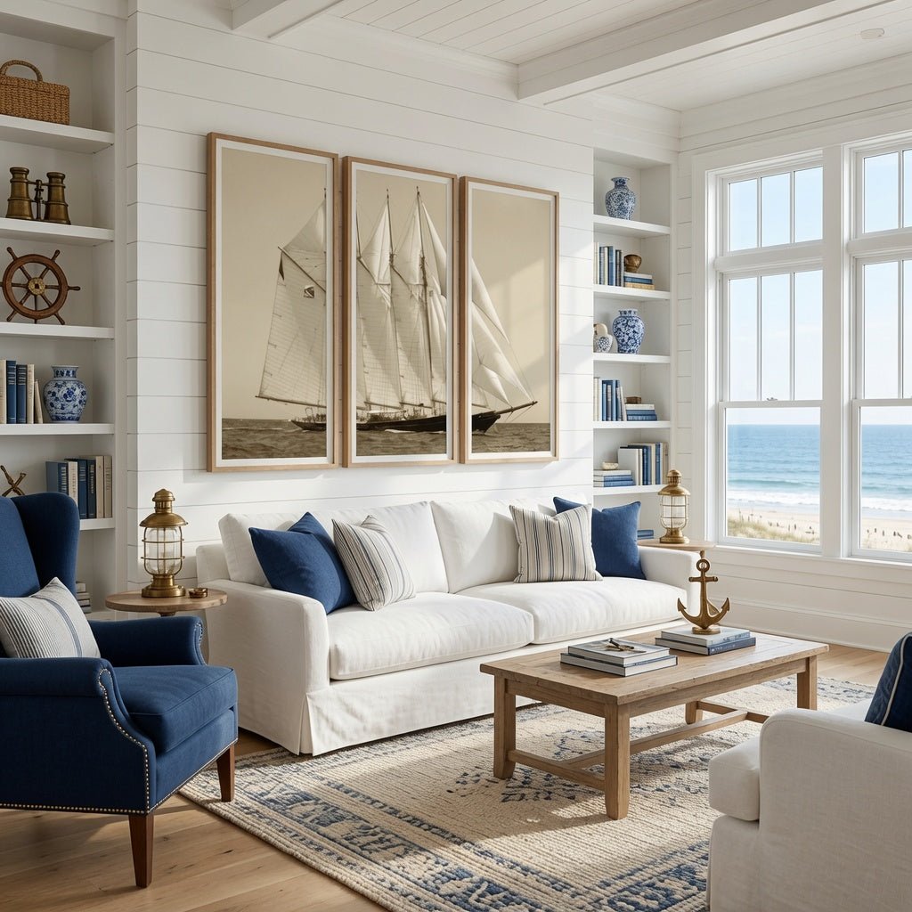 Remastered Yacht Triptych - Framed Giclee - Our Boat House
