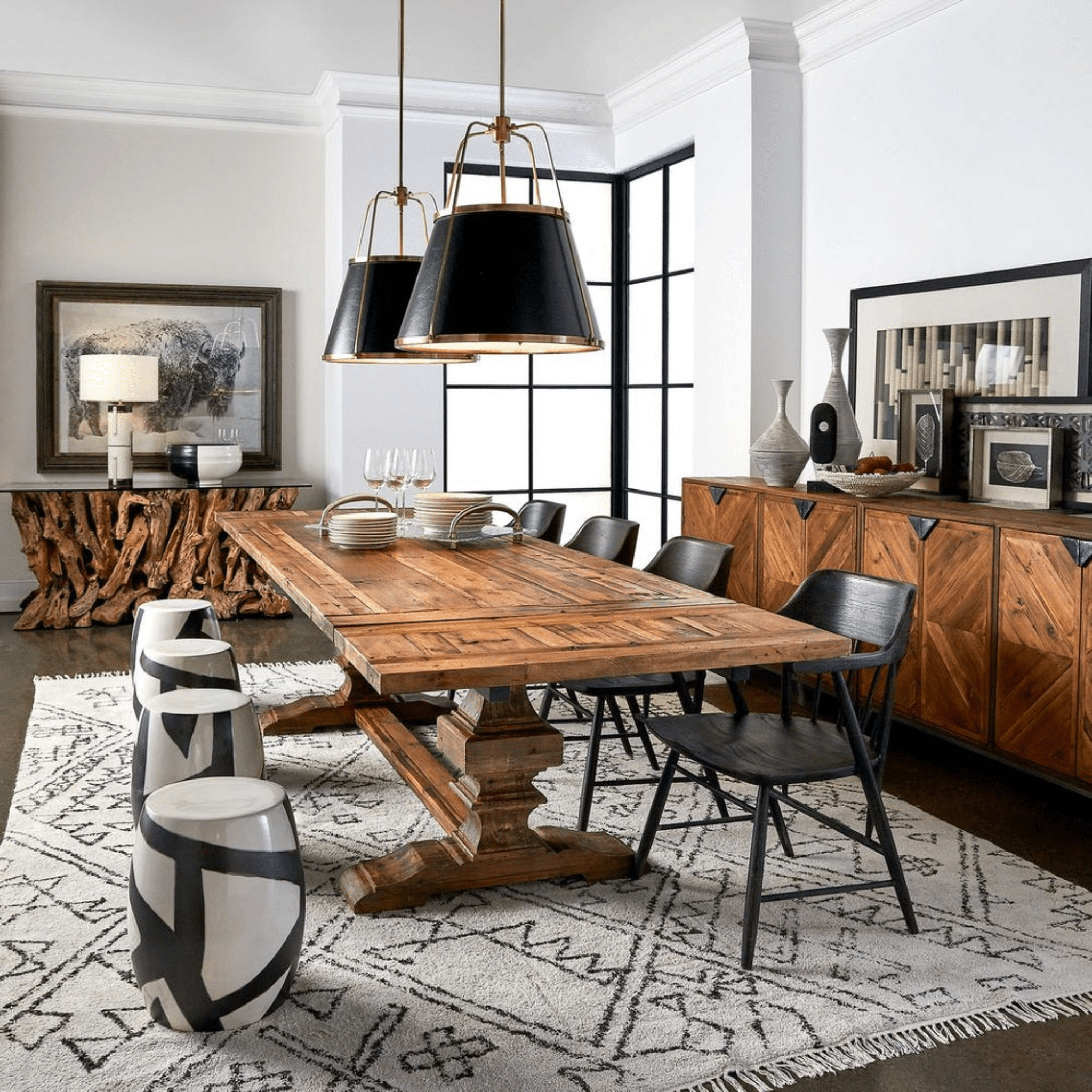 Remington Large Extension Recycled Wood Dining Table - Dark Honey - Our Boat House