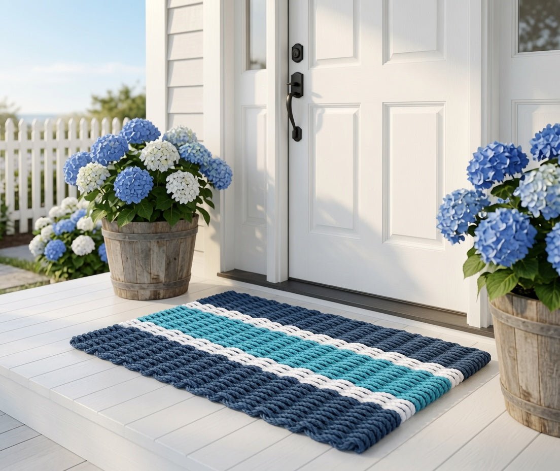 Rope Doormat - Cape Cod Aqua Coastal Stripe - Our Boat House