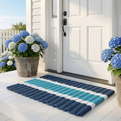 Rope Doormat - Cape Cod Aqua Coastal Stripe - Our Boat House