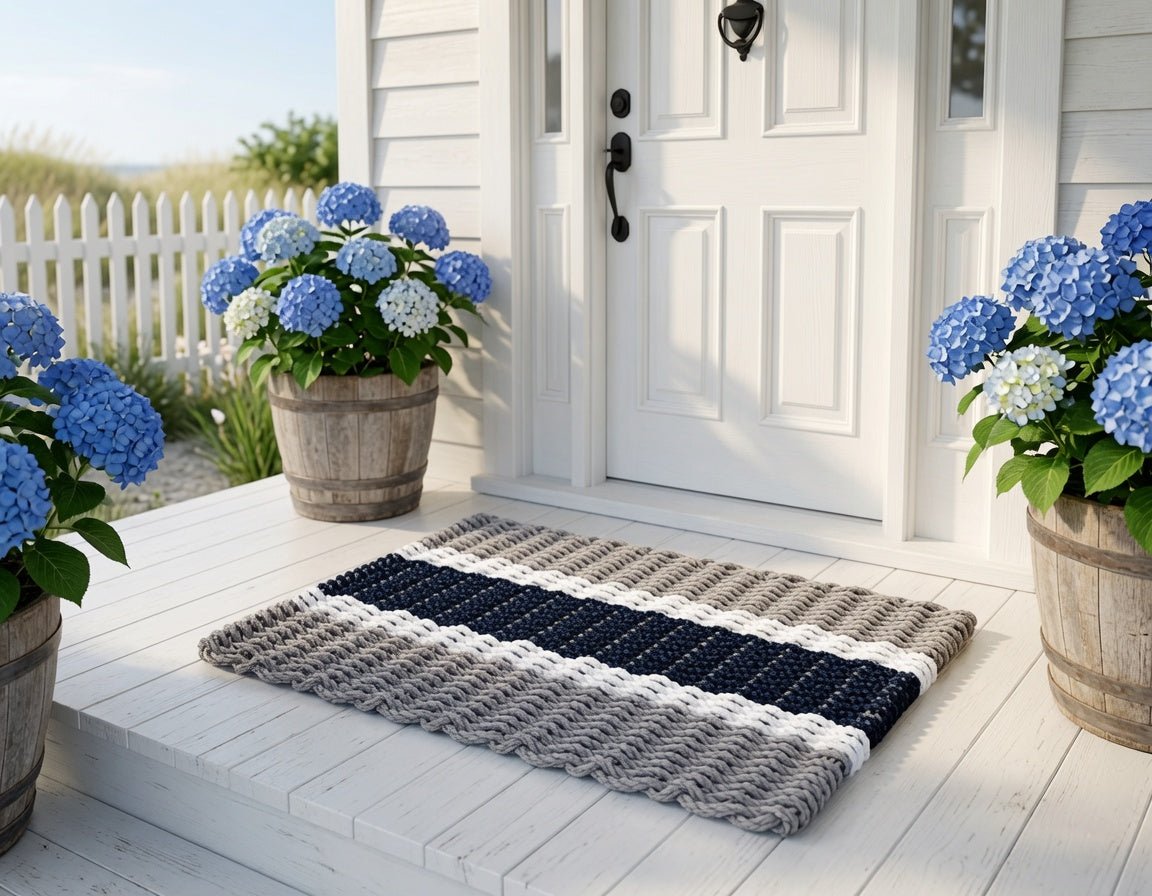 Rope Doormat - Cape Cod Navy Coastal Stripe - Our Boat House