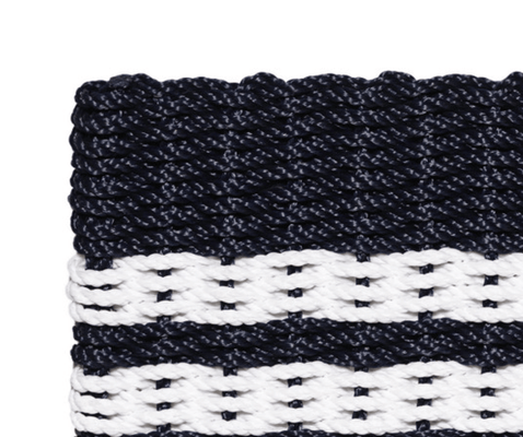 Rope Doormat - Dark Navy & White Farmhouse Stripe - Our Boat House