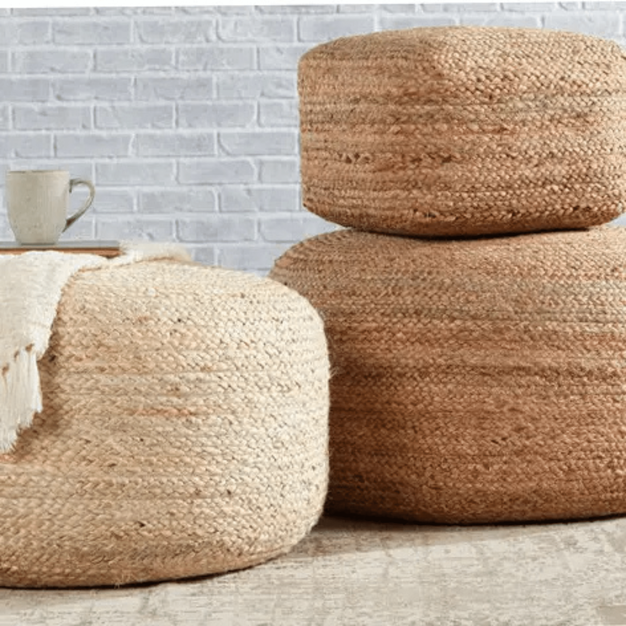 Sabal Jute Square Pouf - coastal inspired home furnishing