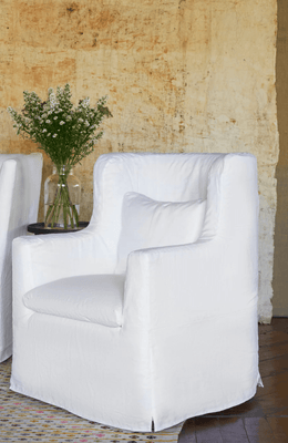 Sardinia Slipcovered Swivel 40in Tall Wing Chair - Our Boat House