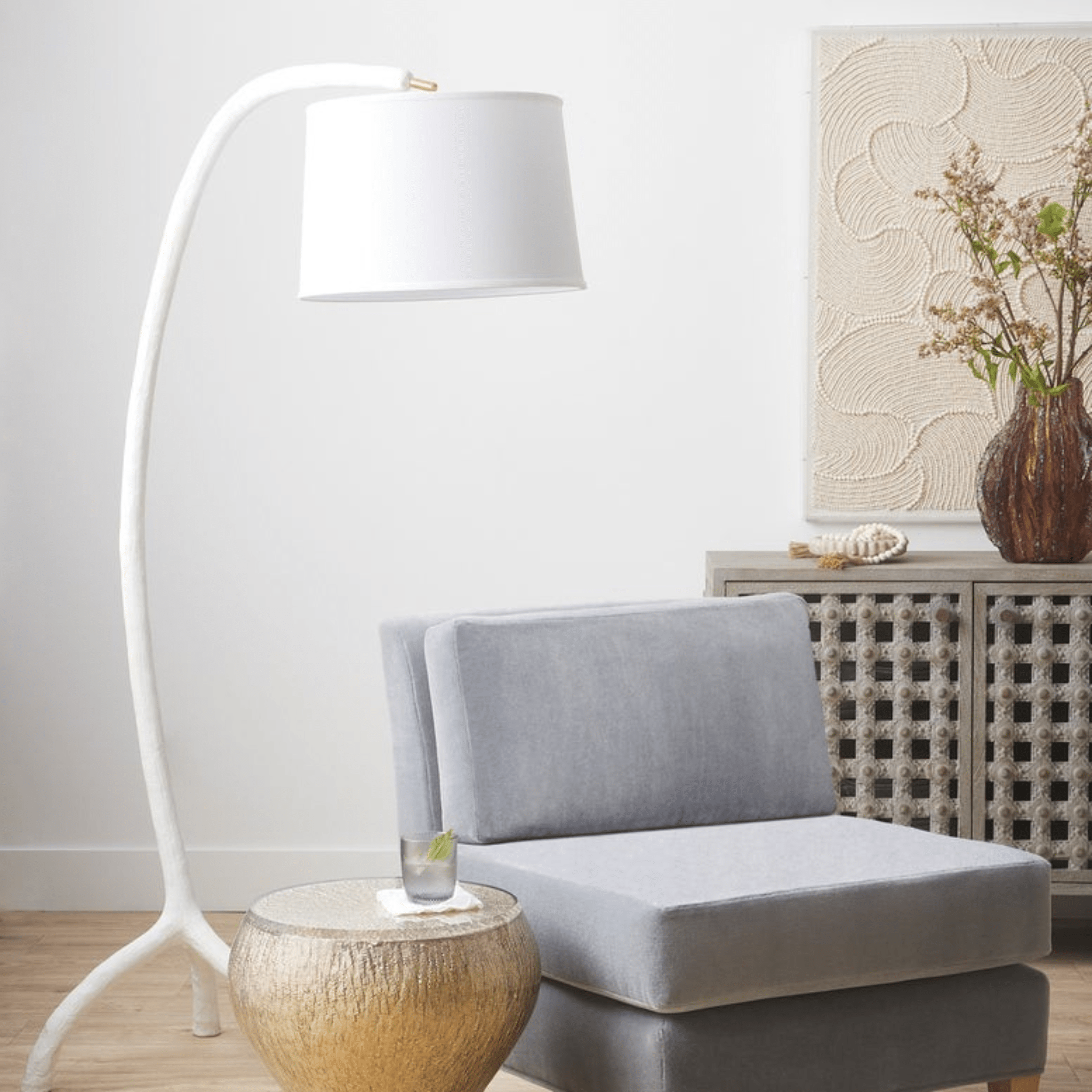 Shona Arc White Floor Lamp - coastal inspired home furnishing lifestyle