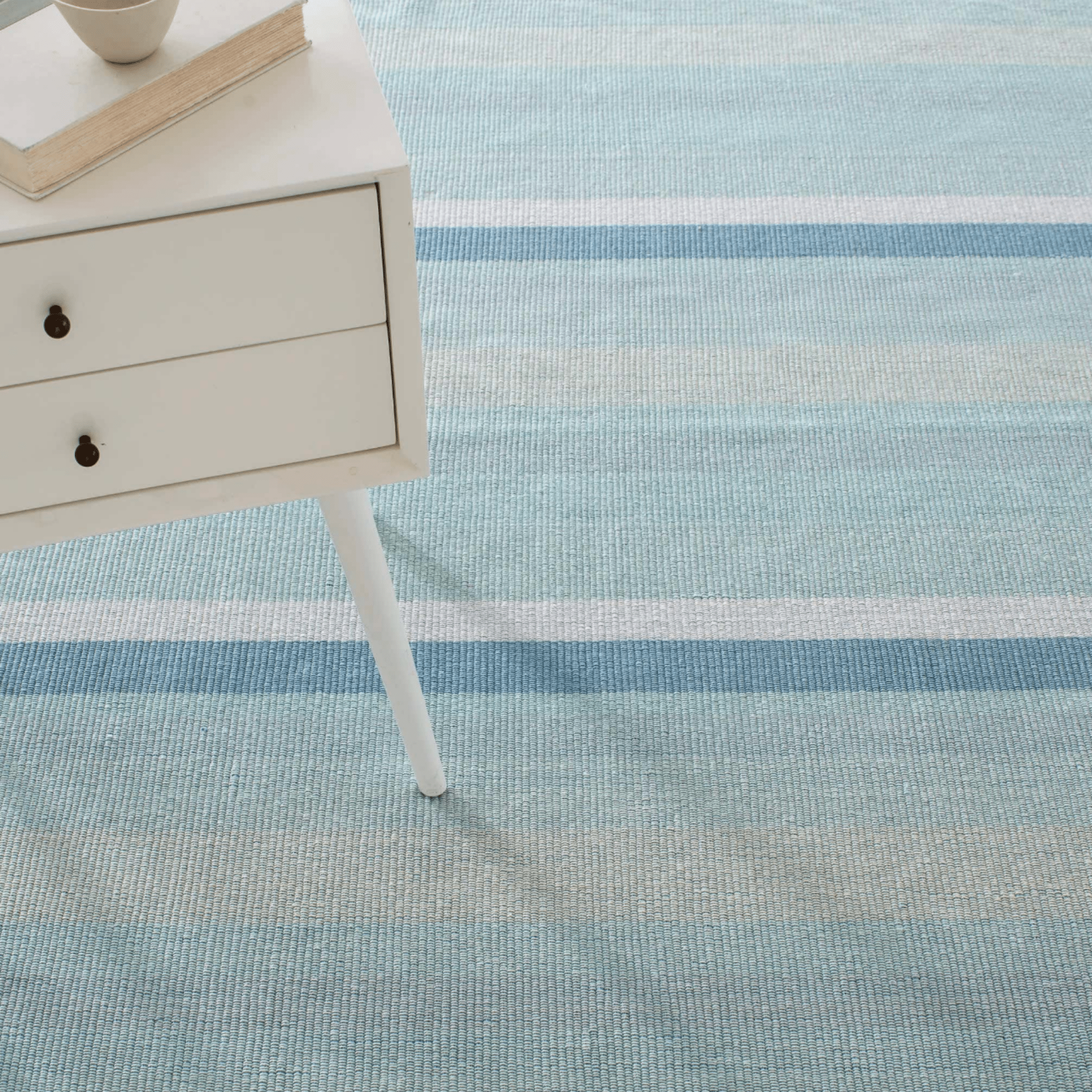 Shore Stripe Handwoven Cotton Rug - Sky Blue - coastal inspired home furnishing