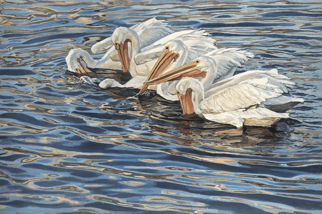 Six White Pelicans Giclee - Our Boat House