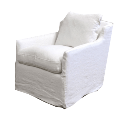 Skipper Belgium White Linen Swivel Slipcovered Chair - Our Boat House