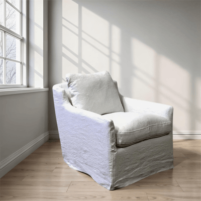 Skipper Belgium White Linen Swivel Slipcovered Chair - Our Boat House