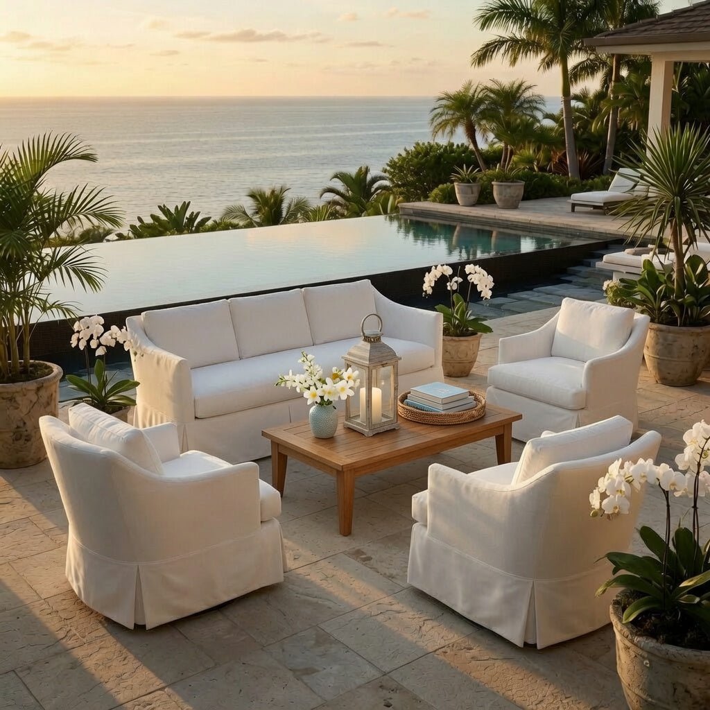 South Seas II Outdoor Slipcovered Swivel Lounge Chair - Our Boat House