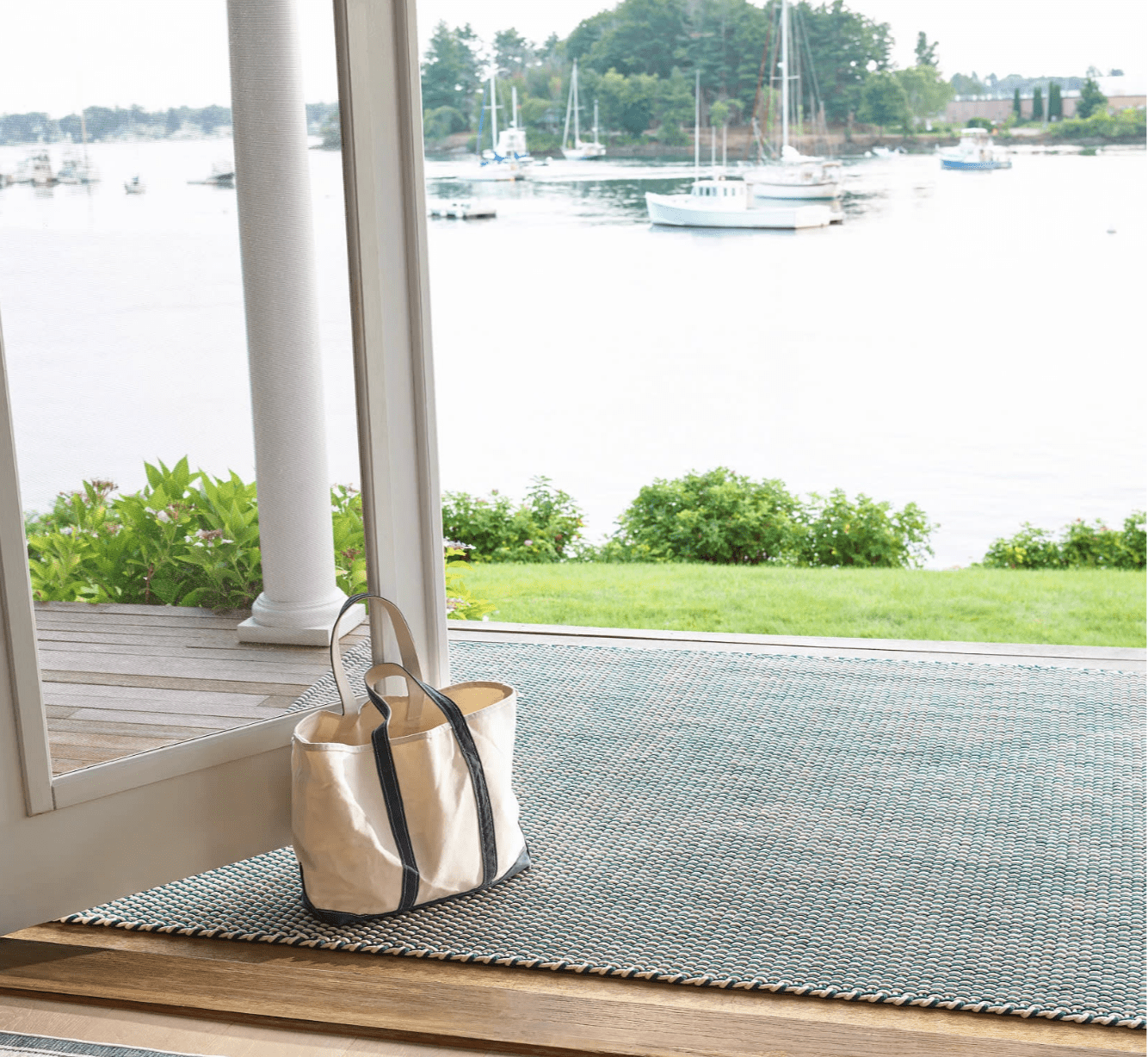 Two - Tone Rope Handwoven Indoor/Outdoor Rug - Navy & Ivory - Our Boat House