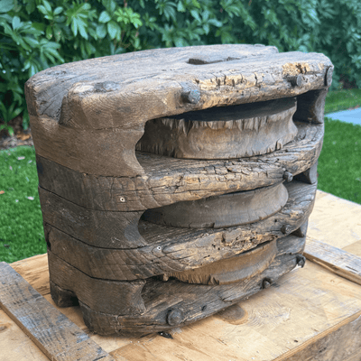 Vintage Wood Pulley - 3 Sheaves w/Rope - Our Boat House