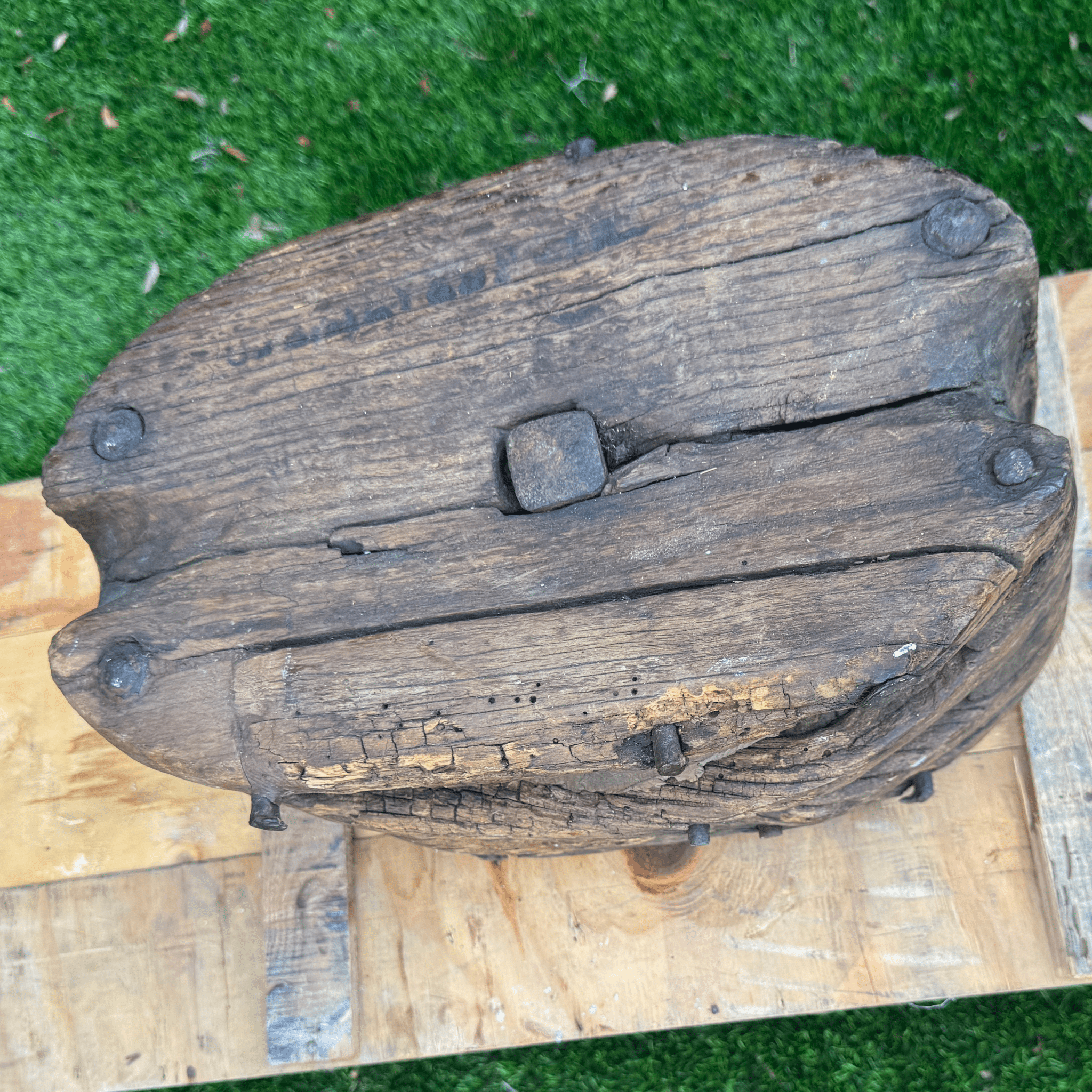 Vintage Wood Pulley - 3 Sheaves w/Rope - Our Boat House