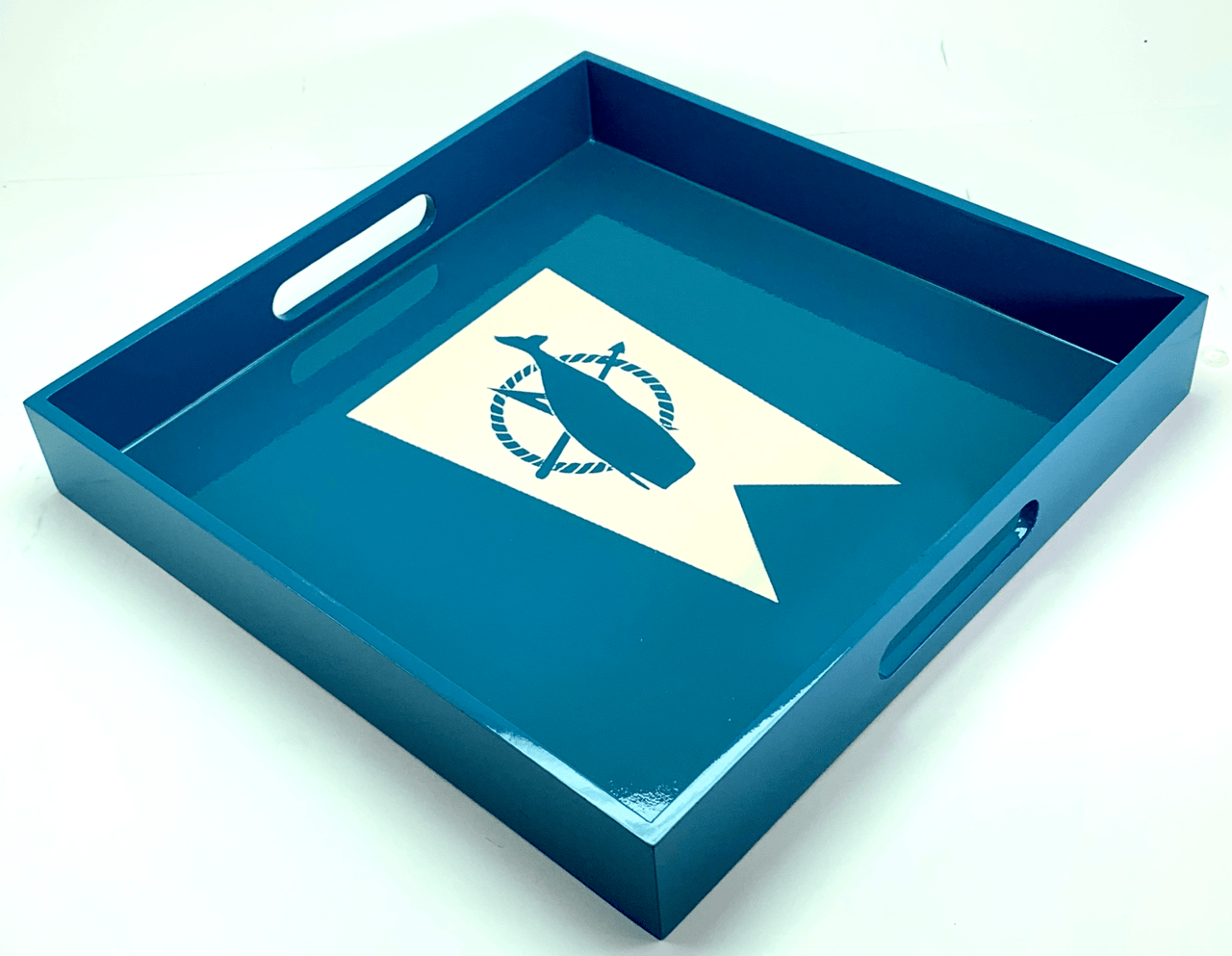 Whale Flag - Surf Blue Square Tray - Our Boat House