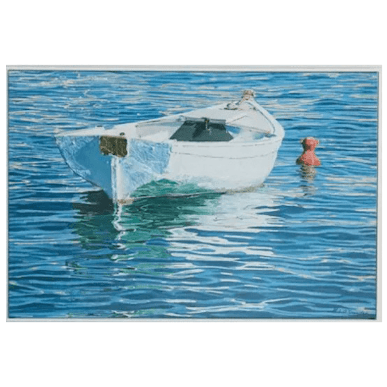 White Row Boat with Red Buoy Giclee - Our Boat House