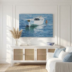 White Row Boat with Red Buoy Giclee - Our Boat House