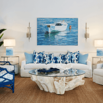 White Row Boat with Red Buoy Giclee - Our Boat House