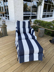Stock-South Seas Outdoor Slipcovered Ottoman-Navy/White Stripe Outdoor Furniture 