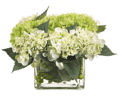 Hydrangea Row in Glass Block Vase Floral 
