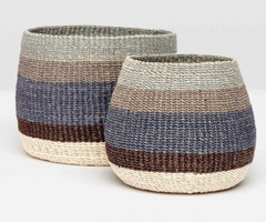 Samal Striped Basket Set - Tan, Brown, Soft Blue