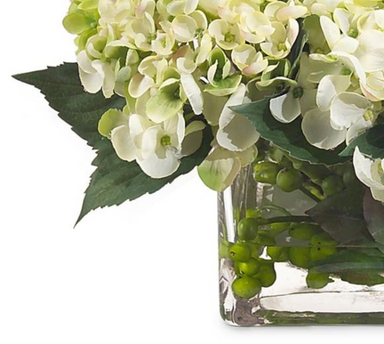 Hydrangea Row in Glass Block Vase Floral 