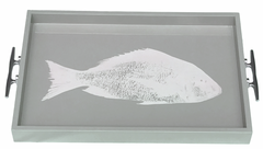 Fish Tray - Lacquered Light Grey with Silver Cleat Handles