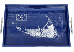 Nantucket Island - Rectangular Navy Chart Tray with Silver Cleat Handles