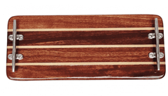 Handcrafted Teak Plank Tray -Narrow Rectangular w/Silver Cleat Handles