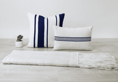 Carilo Beach Striped Throw Pillows or Throw - Natural & Navy Blue