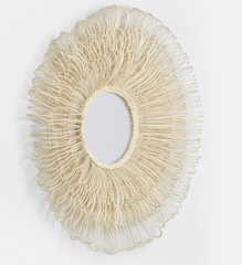Sanya White Cane Round Mirror