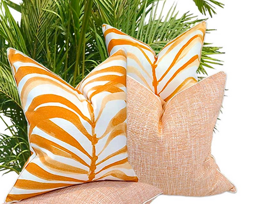 Palm Frond Pillow - Soleil Orange