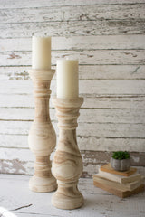 Hand Carved Wooden Candlesticks - Set of Two